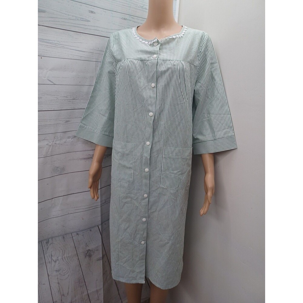 Bloggerlove Robe Green White Plaid Snap Dress Lounge Housecoat Sz S